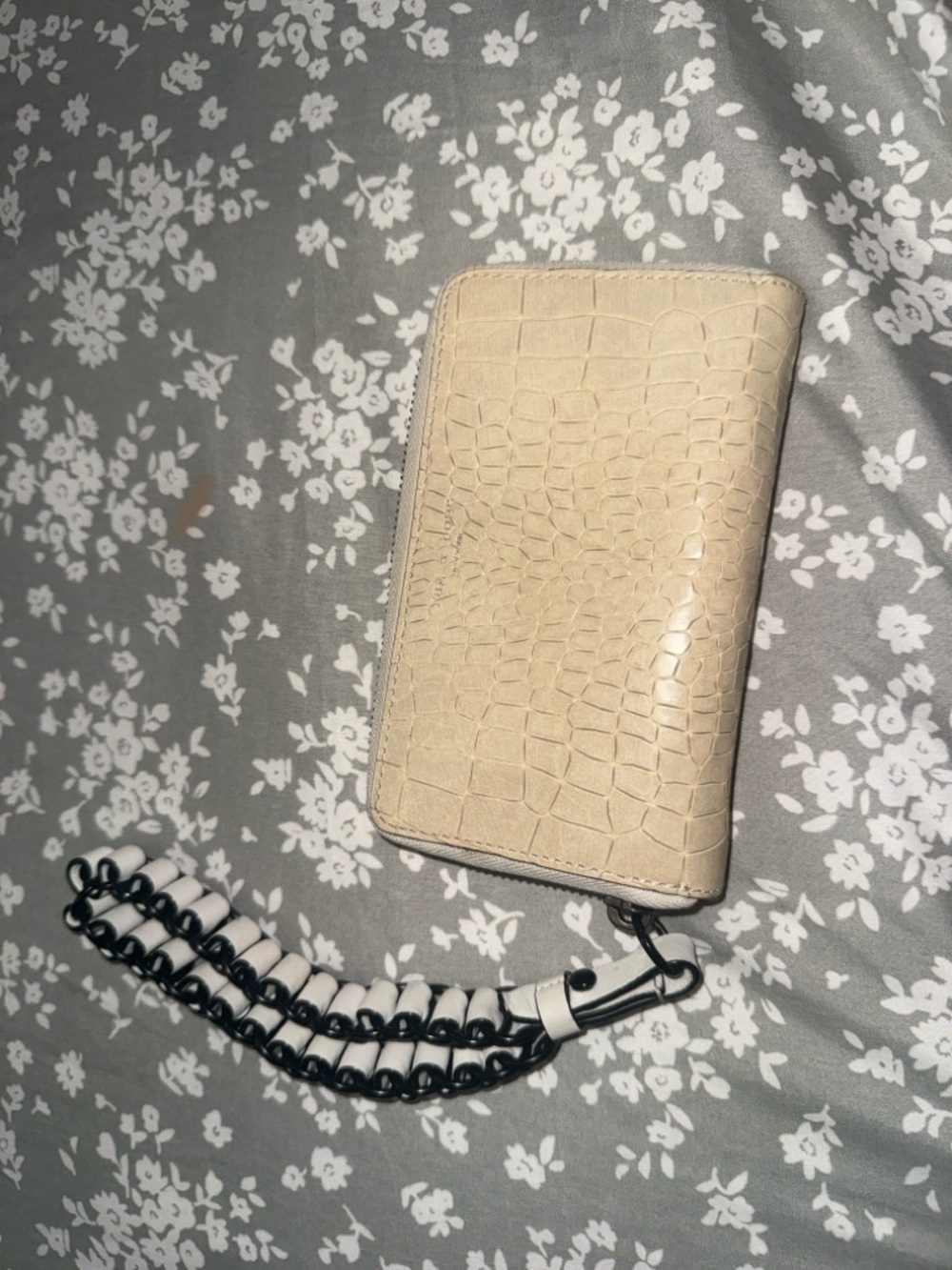 rag & bone Beige Croc-Embossed Chain Wristlet Wallet